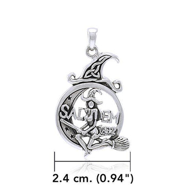 Salem Witch Resting on the Crescent Moon ~ Sterling Silver Pendant TPD4241